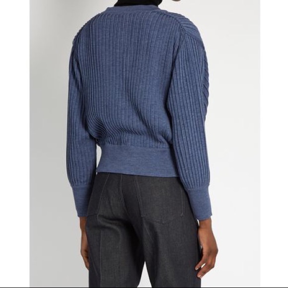 Loewe Blue Pleated Cropped Wool Cardigan M - Picture 2 of 11
